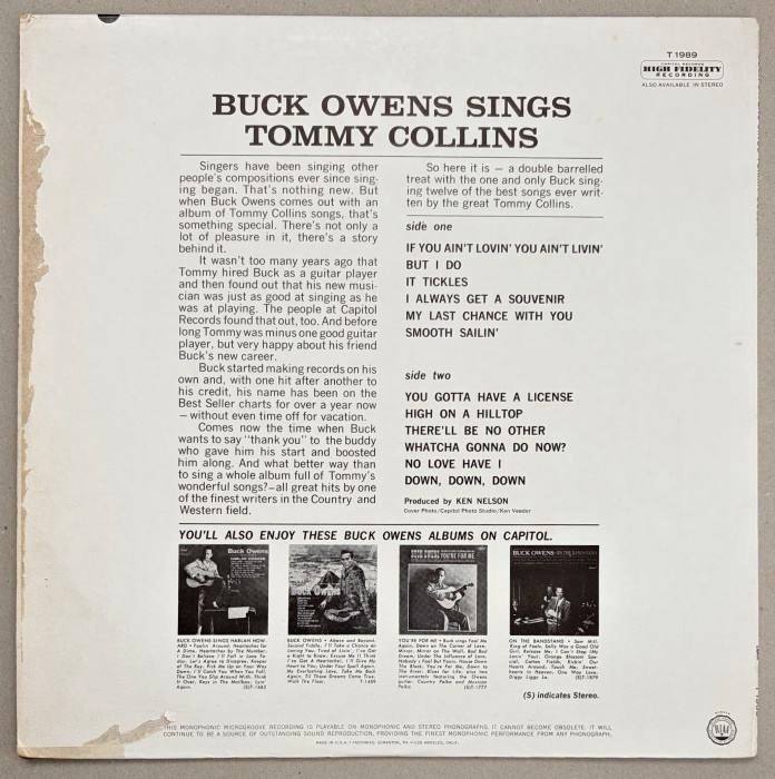 Buck Owens - Buck Owens Sings Tommy Collins (LP)