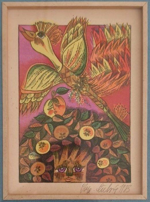 Olga Čechová (1925 - 2010) - Pták Ohnivák (litografie)