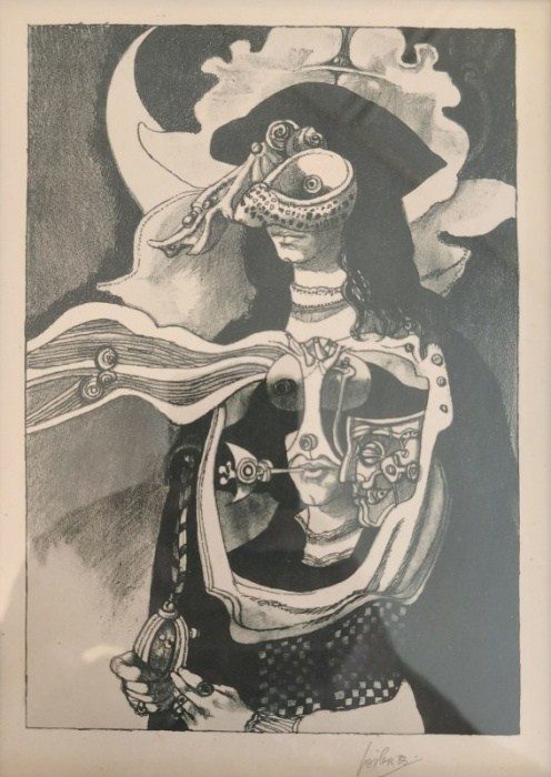 Josef Liesler (1912 - 2005) - Muž s maskou - litografie