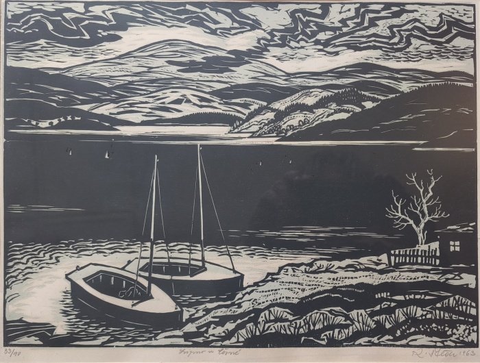 Karel Štěch (1908–1982) - Lipno u Černé (dvoubarevný dřevoryt)