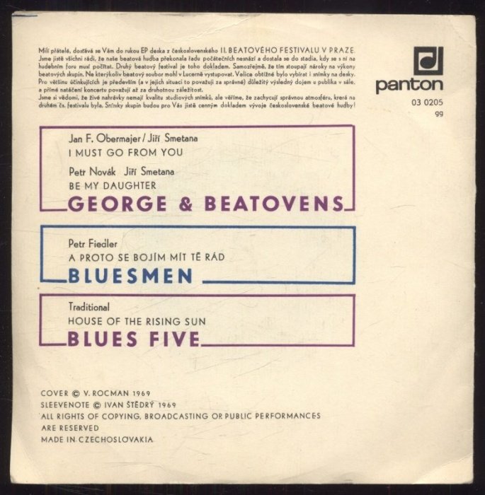 Čs. Beat festival - George & Beatovens - I Must Go From You; George & Beatovens - Be My Daughter / Bluesmen - A proto se bojím mít tě rád; Blues Five - House Of The Rising Sun (EP)
