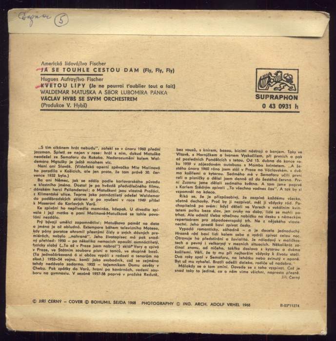Waldemar Matuška - Já se touhle cestou dám / Kvetou lípy (SP)