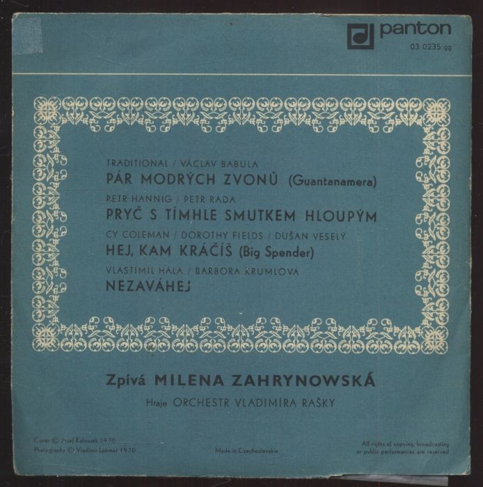 Milena Zahrynowská - Pár modrých zvonů; Pryč s tímhle smutkem hloupým / Hej, kam kráčíš; Nezaváhej (SP)