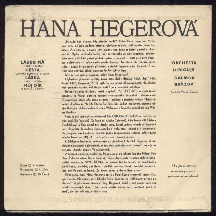 Hana Hegerová - Lásko má; Cesta / Láska; Můj dík