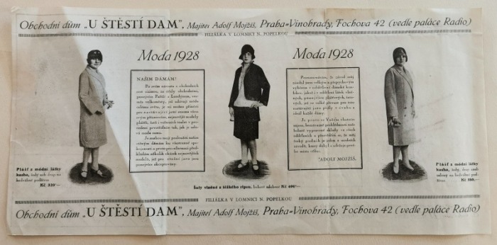 Obchodní dům U štěstí dam - Adolf Mojžíš, Vinohrady - reklamní prospekt