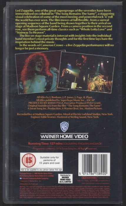 Led-Zeppelin : The Song Remains The Same (VHS)